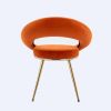 Orange Velvet Modern accent/Conversation Lounge Chair With Gold Plated Legs; unique appearance; Suitable For Office; Lounge; Living Room