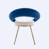 Navy Blue+Off-White Velvet Modern accent/Conversation Lounge Chair With Gold Plated Legs; unique appearance; Suitable For Office; Lounge; Living Room