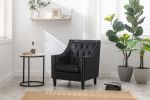 Velvet Accent Chair; Modern and Cozy Sofa Chair with Wood Legs; Tufted Accent Armchair for Living Room/Bedroom/Office/Guest Room; BLACK