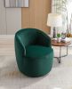 Velvet Fabric Swivel Accent Armchair Barrel Chair With Black Powder Coating Metal Ring; Green