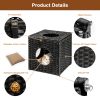 Rattan Cat Litter; Cat Bed with Rattan Ball and Cushion; Black