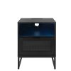 Nightstand with Wireless Charging Station / LED Lights / Drawer; Black Bedside Table for Bedroom