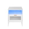 Nightstand with Wireless Charging Station / LED Lights / Drawer; White Bedside Table for Bedroom