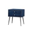 B109-TA Upholstered in durable 100% Blue Velvet nightstand Classic silver rivet elegant button tufted design with two drawer and metal legs