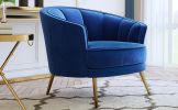 Modern Velvet Accent Barrel Chair Leisure Accent Chair Living Room Upholstered Armchair Vanity Chair for Bedroom Meeting Room; Blue