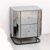 Mirrored Nightstand; Mirrored Bedside Table; Grey End Table for Bedroom; Living Room (Black Iron Frame)