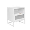 Nightstand with Wireless Charging Station / LED Lights / Drawer; White Bedside Table for Bedroom