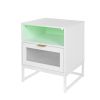 Nightstand with Wireless Charging Station / LED Lights / Drawer; White Bedside Table for Bedroom