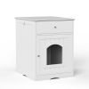 Wooden Pet House Cat Litter Box Enclosure with Drawer; Side Table; Indoor Pet Crate; Cat Home Nightstand (White)