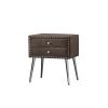 B109-TA Upholstered in durable 100% Brown Velvet nightstand Classic silver rivet elegant button tufted design with two drawer and metal legs