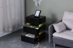 High Gloss LED Side Table; Modern Nightstands with 3 Drawer for Bedroom; Living Room; Black