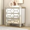 Elegant Mirrored 3-Drawer Chest with Golden Lines for Living Room; Bedroom