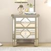 Elegant Mirrored 2-Drawer Nightstand End Table with Golden Lines for Living Room; Bedroom