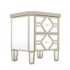 Elegant Mirrored 2-Drawer Nightstand End Table with Golden Lines for Living Room; Bedroom