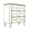 Elegant Mirrored 3-Drawer Chest with Golden Lines for Living Room; Bedroom