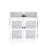 Nightstand with Storage Shelves and Cabinets for Living Room/Bedroom; Glass Door; USB Charging; White