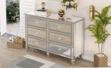 Elegant Mirrored Dresser with 6 Drawers; Modern Silver Finished Dresser 56.1&ldquo;L x 18.1&rdquo; W x 36.4&rdquo; H for Living Room Bedroom