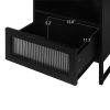 Nightstand with Wireless Charging Station / LED Lights / Drawer; Black Bedside Table for Bedroom