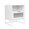 Nightstand with Wireless Charging Station / LED Lights / Drawer; White Bedside Table for Bedroom