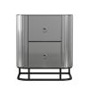 Mirrored Nightstand; Mirrored Bedside Table; Grey End Table for Bedroom; Living Room (Black Iron Frame)