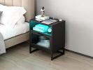 Nightstand with Wireless Charging Station / LED Lights / Drawer; Black Bedside Table for Bedroom