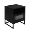 Nightstand with Wireless Charging Station / LED Lights / Drawer; Black Bedside Table for Bedroom