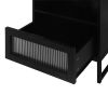 Nightstand with Wireless Charging Station / LED Lights / Drawer; Black Bedside Table for Bedroom