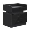 Nightstand with 2 Drawers; USB Charging Ports; Wireless Charging and Remote Control LED Light-Black