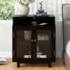 Nightstand with Storage Shelves and Cabinets for Living Room/Bedroom; Glass Door; USB Design; Black