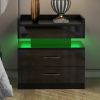 Nightstand with 2 Drawers; USB Charging Ports; Wireless Charging and Remote Control LED Light-Black