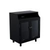 Nightstand with Storage Shelves and Cabinets for Living Room/Bedroom; Glass Door; USB Design; Black