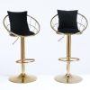 Black velvet bar chair; pure gold plated; unique design; 360 degree rotation; adjustable height; Suitable for dinning room and bar; set of 2