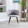 Grey velvet lounge chair; black metal feet; unique back design; suitable for office; living room; bedroom