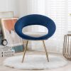 Navy Blue+Off-White Velvet Modern accent/Conversation Lounge Chair With Gold Plated Legs; unique appearance; Suitable For Office; Lounge; Living Room