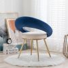 Navy Blue+Off-White Velvet Modern accent/Conversation Lounge Chair With Gold Plated Legs; unique appearance; Suitable For Office; Lounge; Living Room