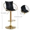 Black velvet bar chair; pure gold plated; unique design; 360 degree rotation; adjustable height; Suitable for dinning room and bar; set of 2