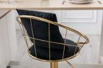 Black velvet bar chair; pure gold plated; unique design; 360 degree rotation; adjustable height; Suitable for dinning room and bar; set of 2