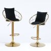 Black velvet bar chair; pure gold plated; unique design; 360 degree rotation; adjustable height; Suitable for dinning room and bar; set of 2