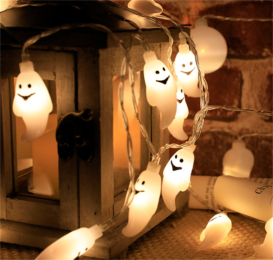 Halloween Battery Remote Control USB LED String Lights (Option: White ghost-3meters 20lights white)