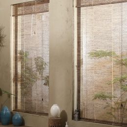 Summer Cloth Ramie Japanese Curtain Tea Room Retro Roller Blind (Option: Hemp brown hollow-60cmx140cm)