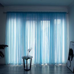 Simple And Modern Balcony Solid Color Gauze Curtain (Option: Sky Blue-3x2.7Hook)