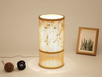 Tea Room Bamboo Woven Table Lamp Study Night Light Adjustable Light Warm Zen Bedside Lamp (Option: Flower rich trumpet-Push button switch)