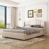 Upholstered Platform Bed with Wingback Headboard and 4 Drawers;  No Box Spring Needed;  Linen Fabric;  Queen Size