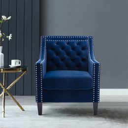 accent armchair living room chair with nailheads and solid wood legs (Color: Navy)