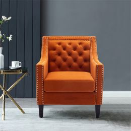 accent armchair living room chair with nailheads and solid wood legs (Color: Orange)