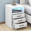 Nightstand with 3 Drawers and Cabinet; USB Charging Ports;  Wireless Charging and Remote Control LED Light