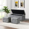 1 Piece Rectangular Storage Ottoman Short velvet with 2 Set Ottomans