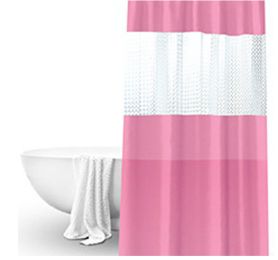 Splicing Translucent Waterproof Mildew Proof Bathroom Bath Shower Partition Curtain (Color: Pink)