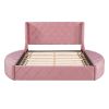 Upholstered Platform Bed Queen Size Storage Velvet Bed with Wingback Headboard and 1 Big Drawer; 2 Side Storage Stool