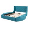 Upholstered Platform Bed Queen Size Storage Velvet Bed with Wingback Headboard and 1 Big Drawer; 2 Side Storage Stool